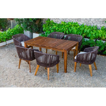 Elegant Design Poly Rattan Coffee Dining Set Wooden Legs and Table